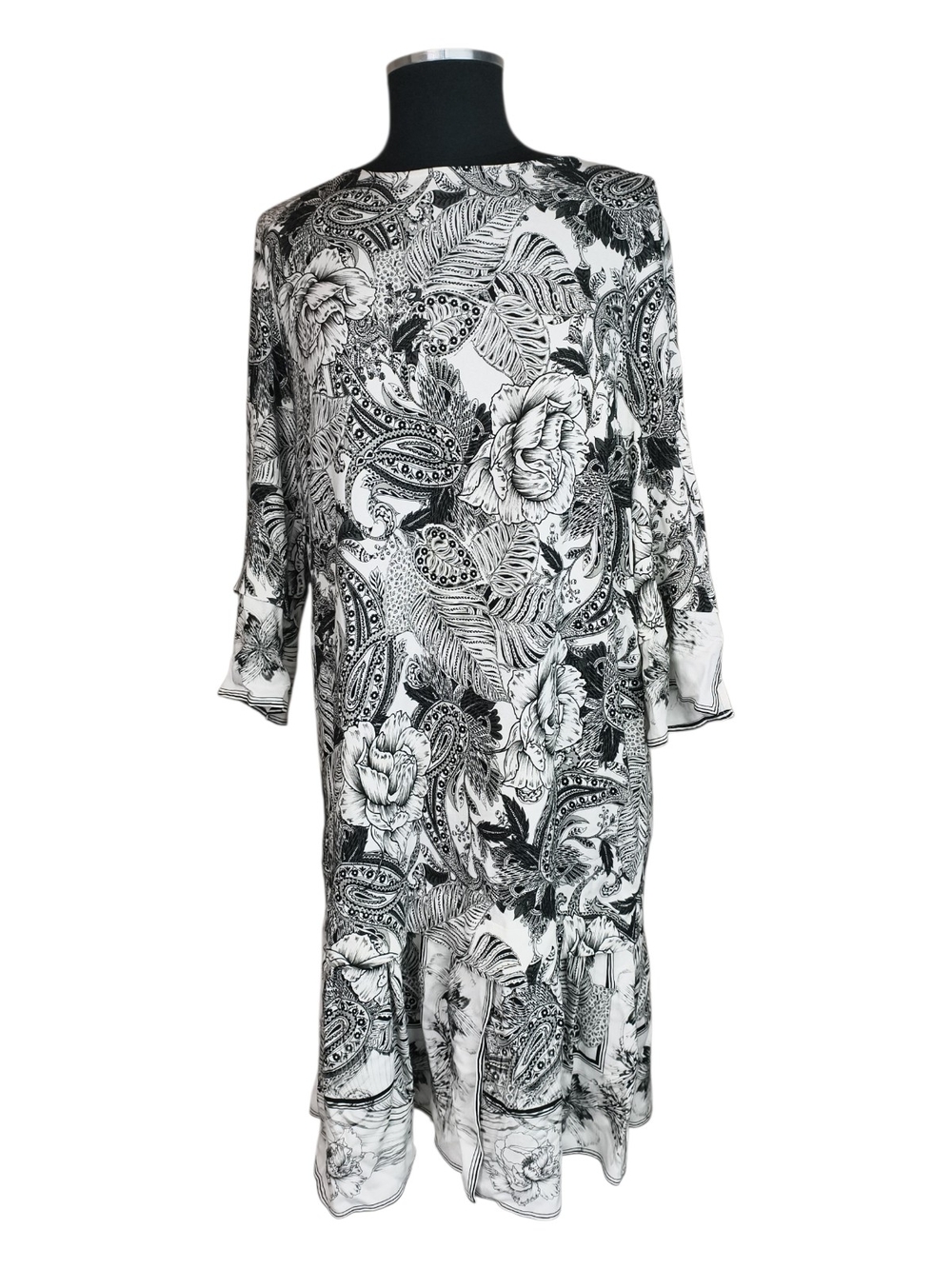 Riani Women's 10 Black White Floral Paisley Midi Dress Party Elegant